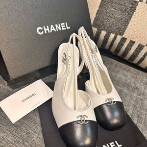 Elegant Black and White Slingback Heels